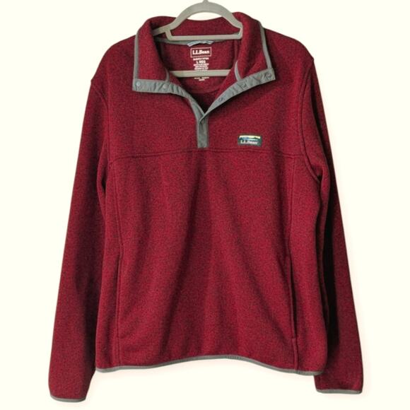 LL Bean Men's Slightly Fitted Red Sweater Fleece Pullover Size Large Reg - Picture 1 of 7